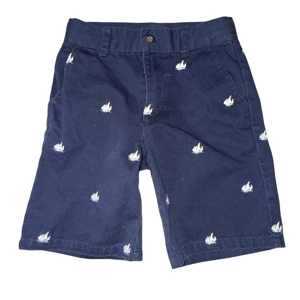 Janie and Jack Chino Shorts 4 Navy Blue Sailboat Embroidered Nautical Boys